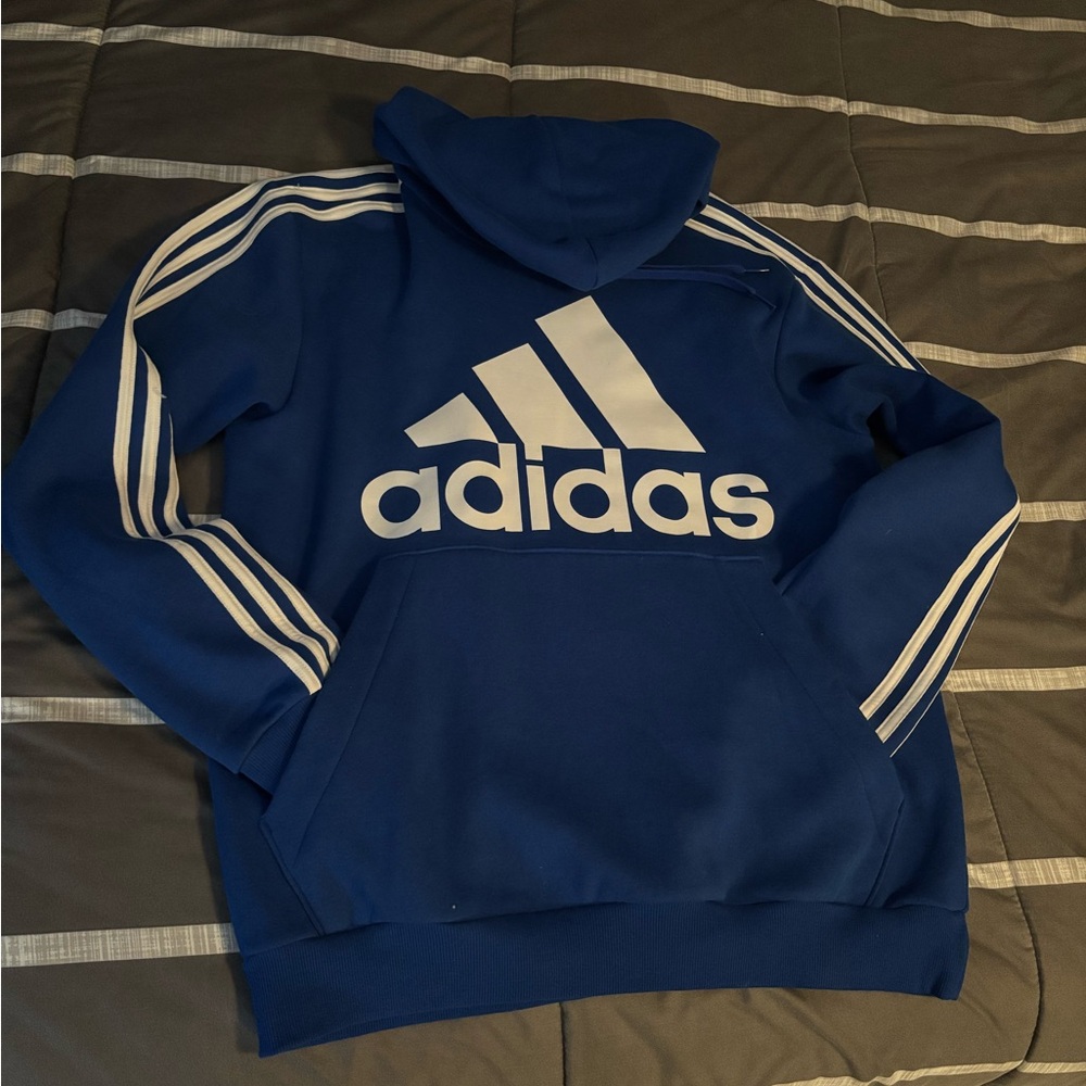 Adidas Blue Hoodie with White Stripes